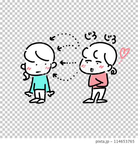 Manga style, staring woman, woman being stared at, affection, staring, simple and cute line drawing illustration 114653765