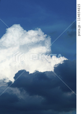 青空に現れた入道雲が大きく不気味に発達してきている 青空に現れた入道雲が大きく不気味に発達してきている 114654815