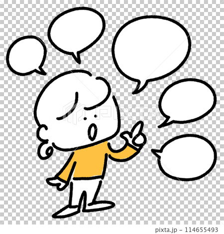 Manga-style woman expressing many opinions, speech bubble, dialogue, whole body, simple and cute line drawing illustration 114655493