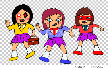 Three girls dressed up in costumes 114655676