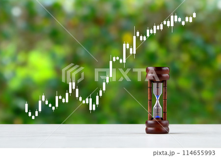 株価のチャートと砂時計―長期投資イメージ 株価のチャートと砂時計―長期投資イメージ 114655993