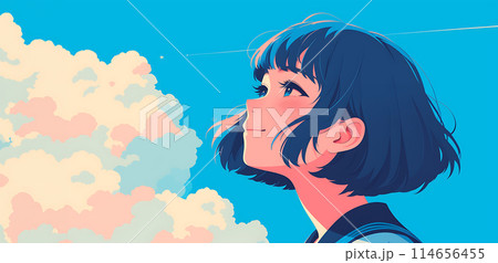 青空を見上げる女の子の横顔　AI 114656455