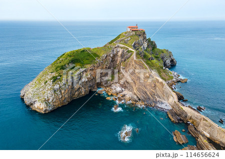 Aerial view of San Juan de Gaztelugatxe island at basque country, Spain.  114656624
