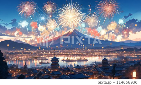 日本の夏の打ち上げ花火のイメージ AI 日本の夏の打ち上げ花火のイメージ AI 114656930