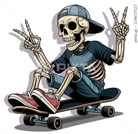 Skeleton Sitting on a Skateboardのイラスト素材 [114657527] - PIXTA