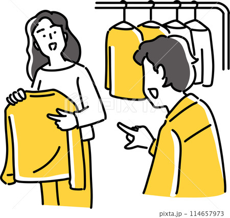 服選びをする男女 服選びをする男女 114657973