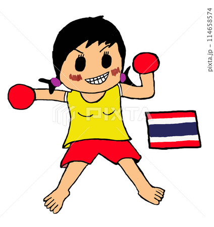 キックボクシングをするタイ人女性とタイ国旗 114658574