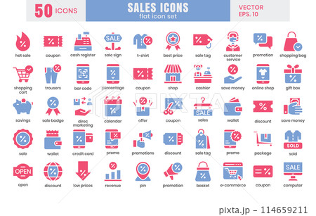 Sales icons set.E-commerce online shopping flat two-color icons vector 114659211