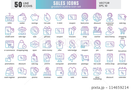 Sales icons set.E-commerce online shopping gradient outline icons vector 114659214