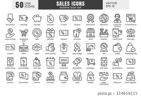 Sales icons set.E-commerce online shopping thin line icons vector 114659215