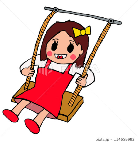 ブランコを楽しむかわいい女の子 114659992