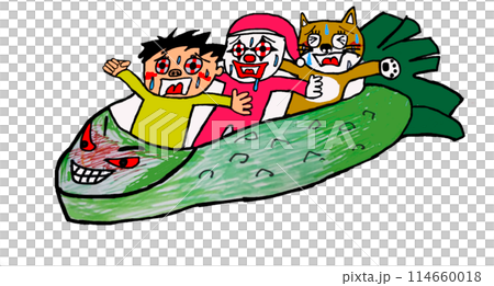 ジェットコースターに乗るザイバツ三銃士 114660018