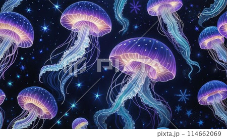 クラゲが泳ぐ美しい深海の風景のイラスト素材 [114662069] - PIXTA