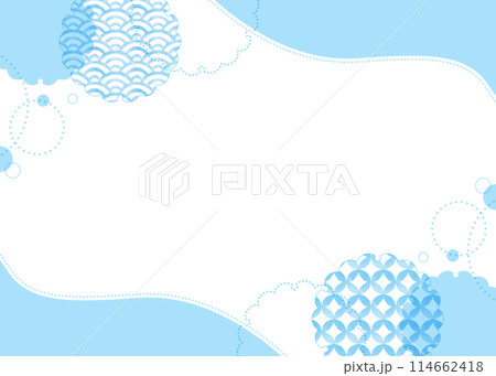 水彩の和柄パターンと雪輪のシンプルな和風フレーム 114662418