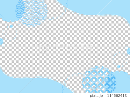 水彩の和柄パターンと雪輪のシンプルな和風フレーム 114662418