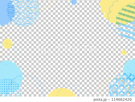 A pop frame of colorful circles and snowflakes, watercolor Japanese pattern A pop frame of colorful circles and snowflakes, watercolor Japanese pattern 114662420