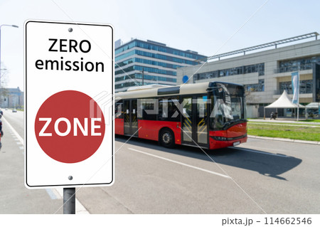 Road sign Zero emission ZONE. Road sign Zero emission ZONE. 114662546