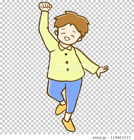 一個快樂的男孩做勇敢姿勢的插圖 114663315