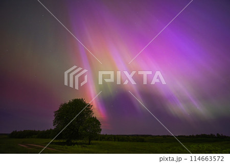Aurora borealis is a natural light show in the sky resembling a rainbow Aurora borealis is a natural light show in the sky resembling a rainbow 114663572