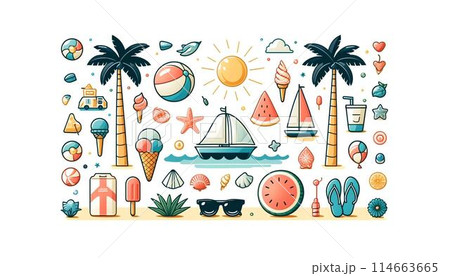 可愛い夏のシンプルイラストセット 114663665
