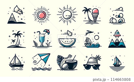 夏のかわいいシンプルイラストセット 114663808