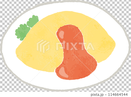 ケチャップがかかったオムライスの手描き風イラスト ケチャップがかかったオムライスの手描き風イラスト 114664544