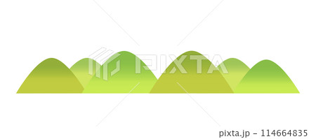 シンプルな新緑の山々の風景イラスト　白い背景に分離されたフラットなベクター素材 114664835