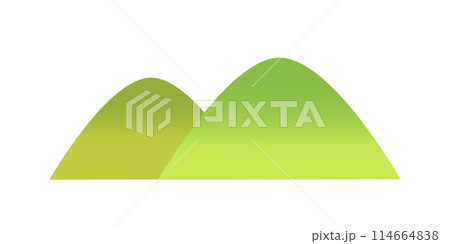シンプルな新緑の山々の風景イラスト　白い背景に分離されたフラットなベクター素材 114664838