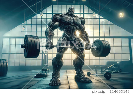 strong bodybuilder athletic young man working out in gym strong bodybuilder athletic young man working out in gym 114665143