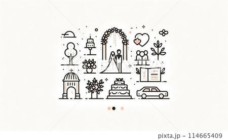 シンプルな結婚式の線画イラストセット 114665409