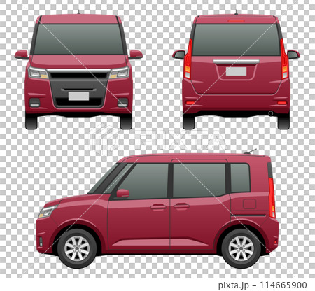 3方向から見た車のイラスト(コンパクトハイトワゴン) 3方向から見た車のイラスト(コンパクトハイトワゴン) 114665900