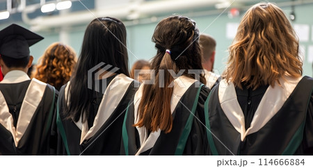 Diverse Group of Graduates in Gowns Embarking on Their Future Journey Diverse Group of Graduates in Gowns Embarking on Their Future Journey 114666884