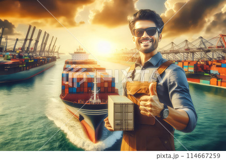 businessman with container ship in import export 114667259
