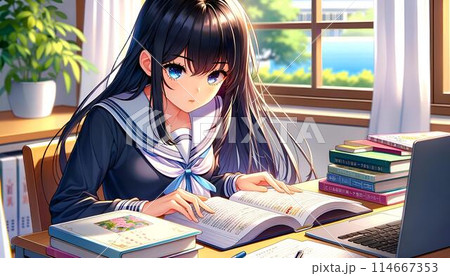 勉強をしている美少女 114667353