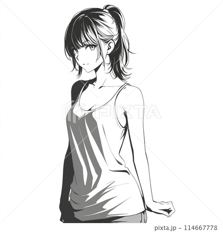 スタイルの良い水着の女の子の線画イラストのイラスト素材 [114667778