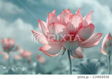 Collection of stylized lotus flowers and petalsのイラスト