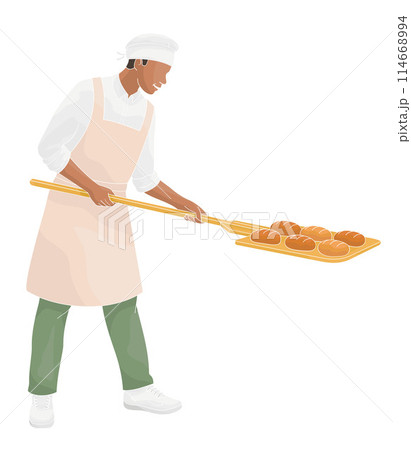 baker with bread shovel male African American character baker with bread shovel male African American character 114668994