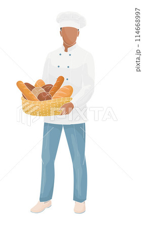 man baker standing with a basket of bread male African American character man baker standing with a basket of bread male African American character 114668997