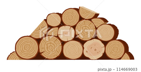Wooden logs. Firewood stacked in pile, wooden bonfire logs flat vector illustration. Cartoon firewood pile 114669003