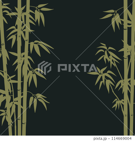 Asian bamboo background. Green bamboo sprouts pattern, bamboo forest plants with branches and foliage flat vector background illustration. Cartoon asian floral backdrop Asian bamboo background. Green bamboo sprouts pattern, bamboo forest plants with branches and foliage flat vector background illustration. Cartoon asian floral backdrop 114669004