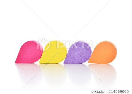 Colorful cosmetic makeup applicator sponge set isolated on white background 114669069