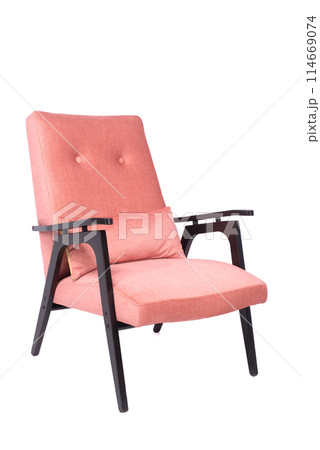 Wooden pink chair isolated on white background 114669074
