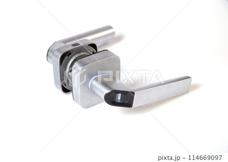 Smart Keyless Door Lock with Biometric Fingerprint ,Mechanical Handle Lock Suitable for Home, Hotel, Apartment, School and Interior Door isolated on white background. 114669097