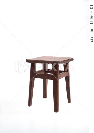 Small wodden Stool in white background 114669101