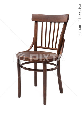 wooden chair with a back on a white background 114669108