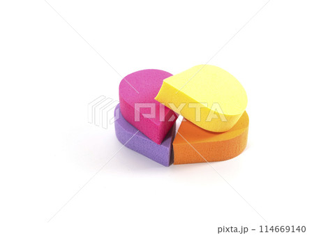 Colorful cosmetic makeup applicator sponge set isolated on white background Colorful cosmetic makeup applicator sponge set isolated on white background 114669140