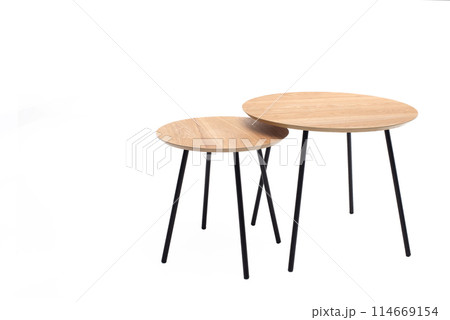 Set of retro wooden coffee table on white background ,included clipping path Set of retro wooden coffee table on white background ,included clipping path 114669154
