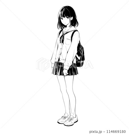 街中で待ち合わせをする若い制服女性のイラスト素材 [114669180] - PIXTA