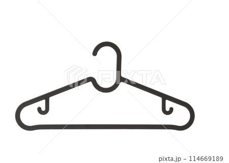 Black plastic hanger isolated over the white background Black plastic hanger isolated over the white background 114669189
