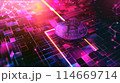 Digital currency Bitcoin on technology background. Modern virtual currency. Revolutionary digital crypto coins. Future money. Generative AI 114669714